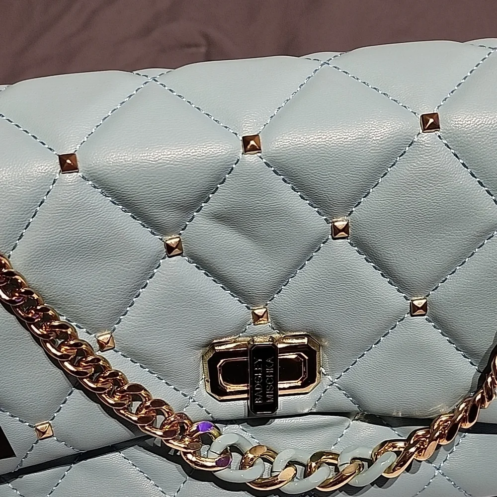 Badgley Mischka Sky Blue Quilted Crossbody Bag